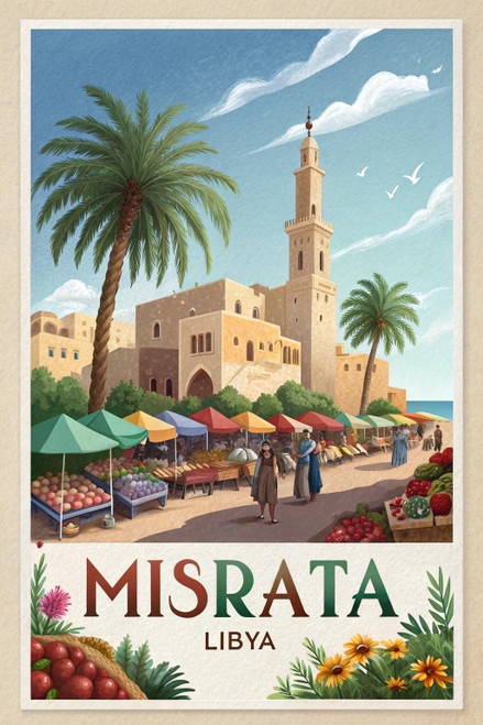 Mesmerizing Misrata Libya - Vibrant Cityscape Travel Poster Art Print Poster Mov
