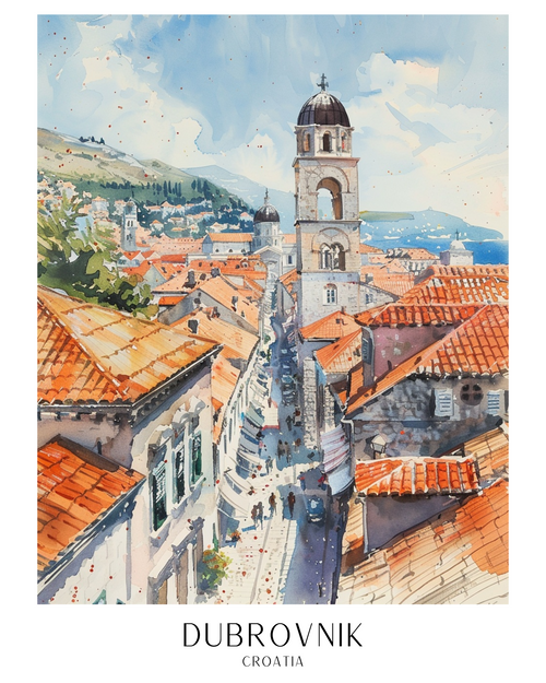 Dubrovnik Croatia Watercolour Travel Poster (3) Poster Canvas Movie Film Print A