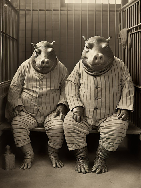 Hippos in Prison-4--3by4 Poster Canvas Funny Annimals Pritnt A0 A1 A2 A3 A4 A5 A