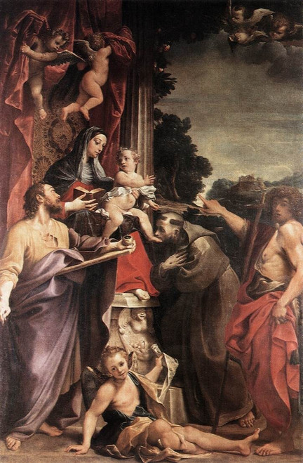 Carracci_Annibale_Madonna_Enthroned_with_St_Matthew Poster Canvas Movie Film Pri