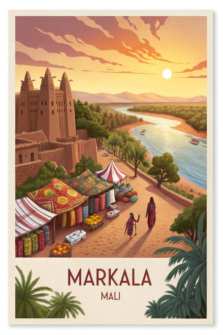 Markala, Mali - African Adventure Travel Poster Poster Movie Film Cinema Print R
