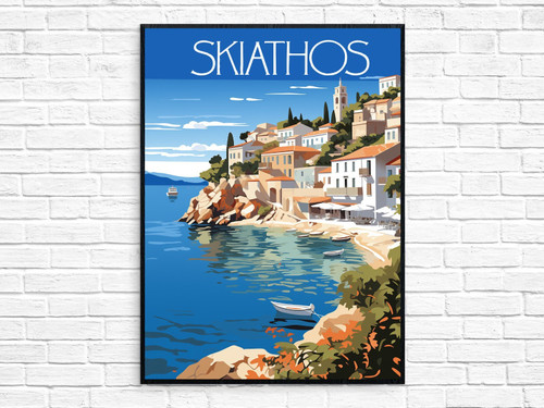 0_Greek island Painting vintage travel poster style Greece watercolour Illustrat