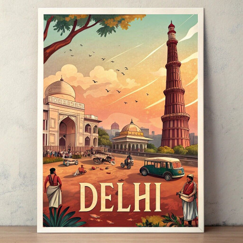 Delhi India Vibrant Travel Poster - Historic Landmarks & Rich Culture Art Print