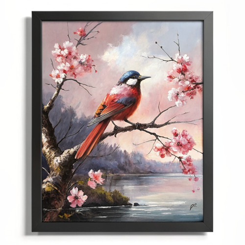 Pink Bird Wall Art Watercolour Bird Cherry Blossom Print Decor For The Bedroom P