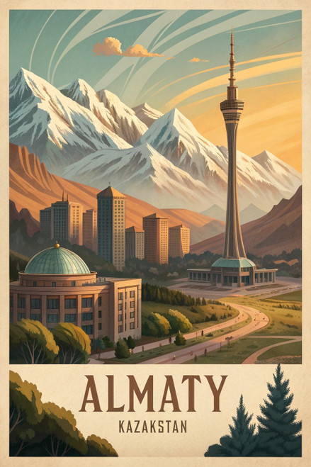 Captivating Almaty Kazakhstan Travel Poster - Majestic Mountains Art Print Poste