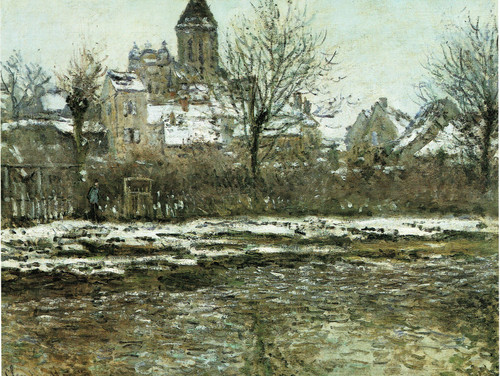 Monet- the church at Vetheuil, Snow Poster Canvas Movie Film Print A0 A1 A2 A3 A