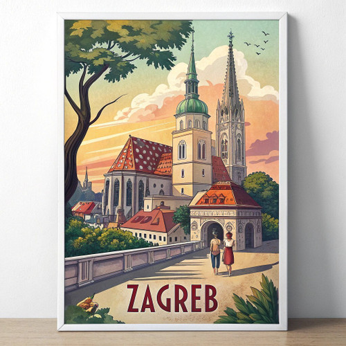 Captivating Zagreb Croatia Travel Poster - Historic Landmarks Art Print Poster C