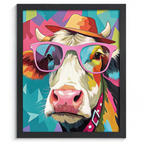 Colourful Cow Wall Art Cow Print Wrap Artwork Gift Pop Art Cow Art In Frame (2)
