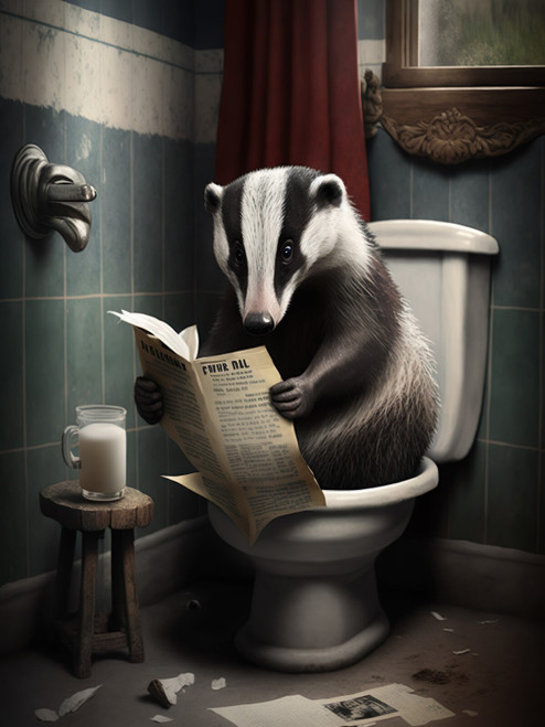 Badger on Toilet 3by4 Poster Canvas Funny Annimals Pritnt A0 A1 A2 A3 A4 A5 A6