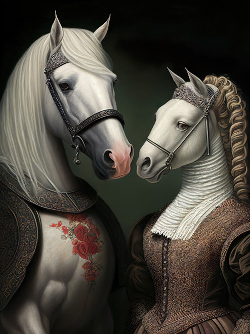 Aristocratic Horse Couple 3by4 Poster Canvas Funny Annimals Pritnt A0 A1 A2 A3 A