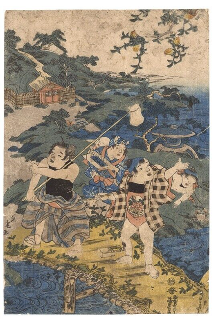 Japanese Woodblock Print Sadatora the Temple of Kobo Daishi Original Triptych p2