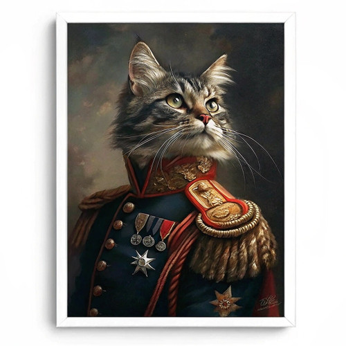 Cat Soldier Wall Art Print Animal Vintage Cat Soldier Artwork Print Gift Decor (