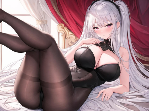 Silver Hair & Black Pantyhose Anime E Girl Poster Canvas Movie Film Print A0 A1