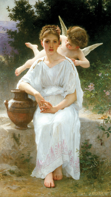 William-Adolphe Bouguereau - Whisperings of Love 1889 Poster Canvas Movie Film P