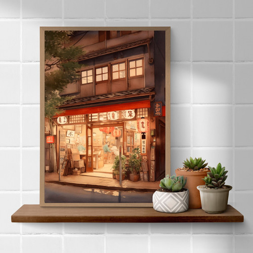 0_Japanese ramen shop Art Print illustration watercolour city cake poster BAKERY