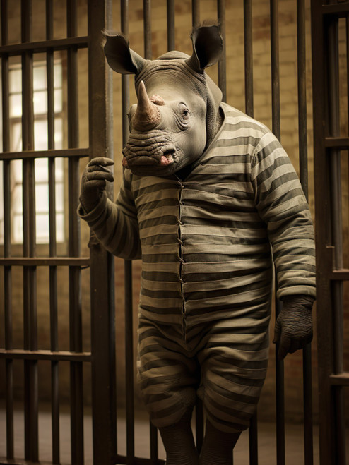 Rhino in Prison-5--3by4 Poster Canvas Funny Annimals Pritnt A0 A1 A2 A3 A4 A5 A6
