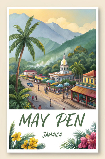 Vibrant May Pen Jamaica Travel Poster - Tropical Paradise Art Print Poster Movie