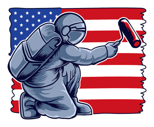 156. Astronaut Painting US Flag Sticker Fun Gift Poster Canvas Print A0 A1 A2 A3