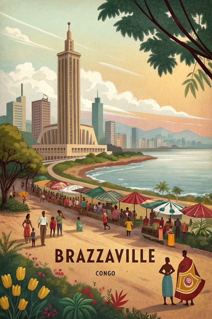 Brazzaville Congo Travel Poster - Vibrant Landmarks & Culture Art Print Poster C