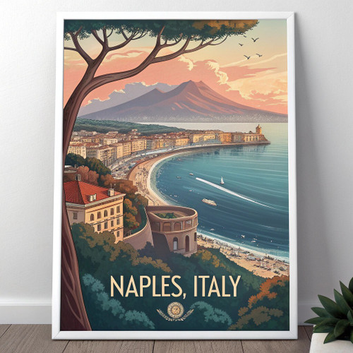 Captivating Naples Italy Travel Poster - Vintage Vesuvius and Bay Art Print Post