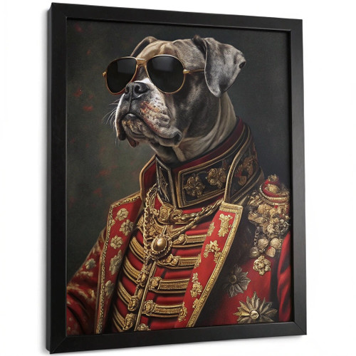 Aristocratic Bulldog Portrait Art Print Regal Canine in Sunglasses & Red Jacket
