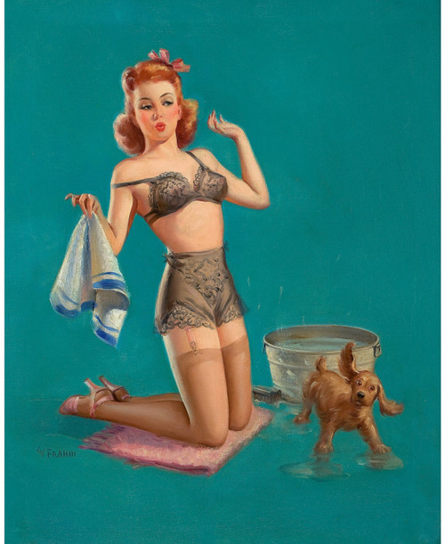 Art Frahm - Pinup Girl - Doggie Bath Poster Canvas Print Art Painting Decor Repr