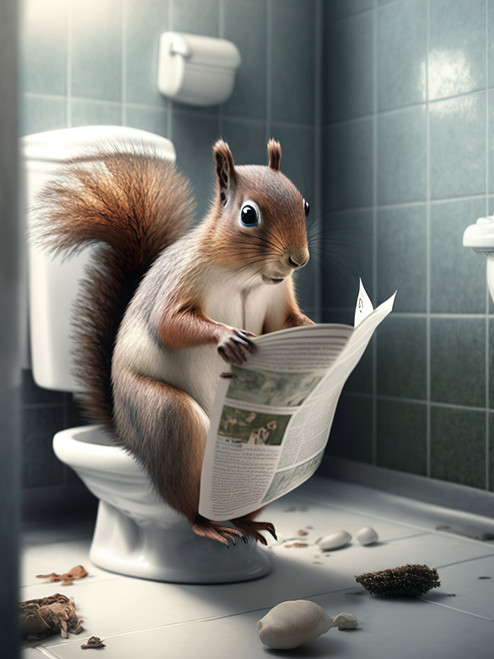 Squirrel on Toilet--3by4 Poster Canvas Funny Annimals Pritnt A0 A1 A2 A3 A4 A5 A