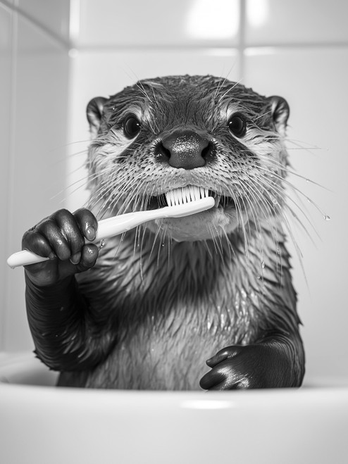 OtterBrushingTeeth-3by4 Poster Canvas Funny Annimals Pritnt A0 A1 A2 A3 A4 A5 A6