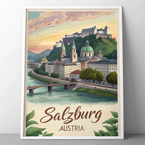 Captivating Salzburg Austria Travel Poster - Historic City Skyline Art Print Pos