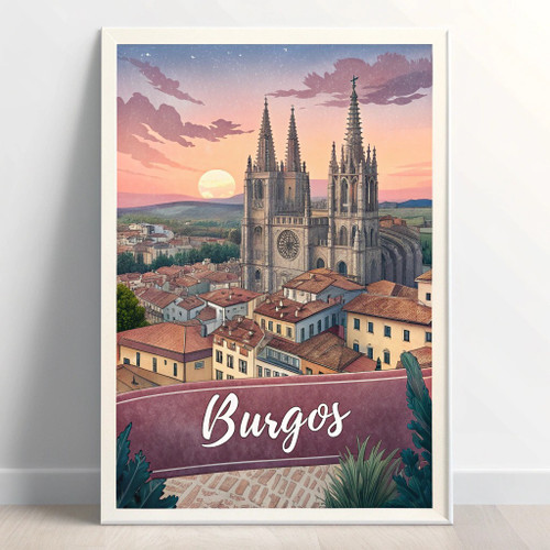 Burgos Spain Travel Poster - Art Deco Watercolor Cathedral Print Poster Canvas M