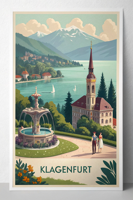 Klagenfurt Austria Travel Poster - Landmarks Watercolor Art Print Poster Canvas