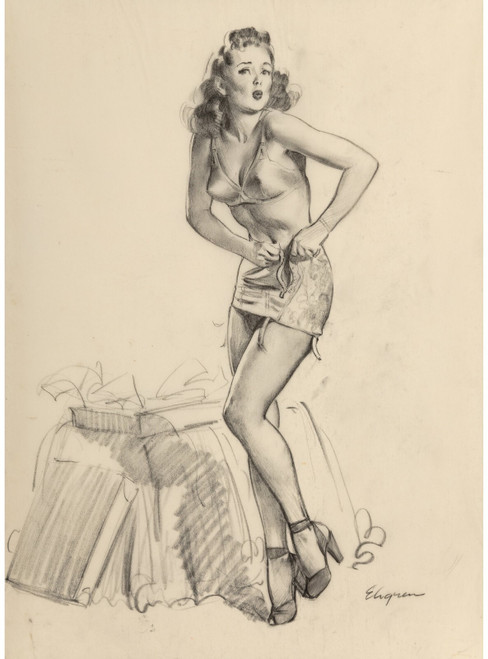Gil Elvgren - Pinup Girl - I Must Be Going to Waist Waisted Effort study 1946 Po