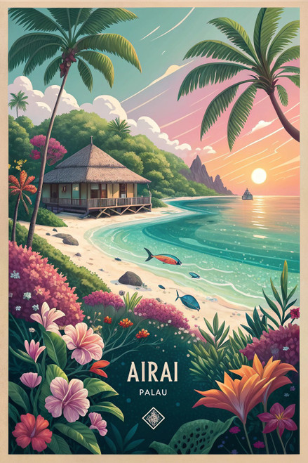 Airai Palau Exotic Travel Poster - Pristine Tropical Paradise Art Print Poster M