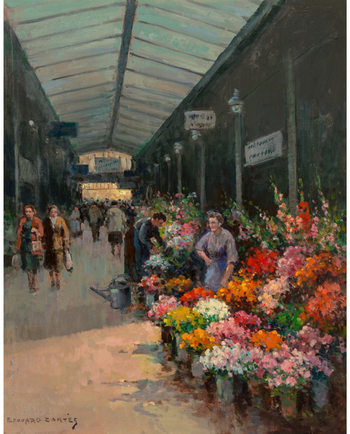 EDOUARD LEON CORTES Marche couvert dans un passage Parisien 1963 Poster Canvas M