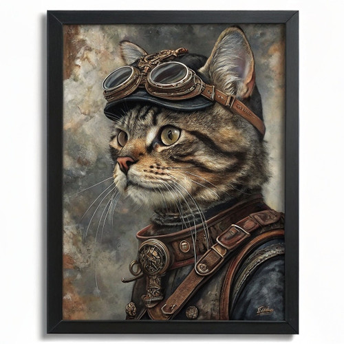 Vintage Maine Coon Cat Portrait Steampunk Animal Wall Art Cat Print Cat Gift Pos