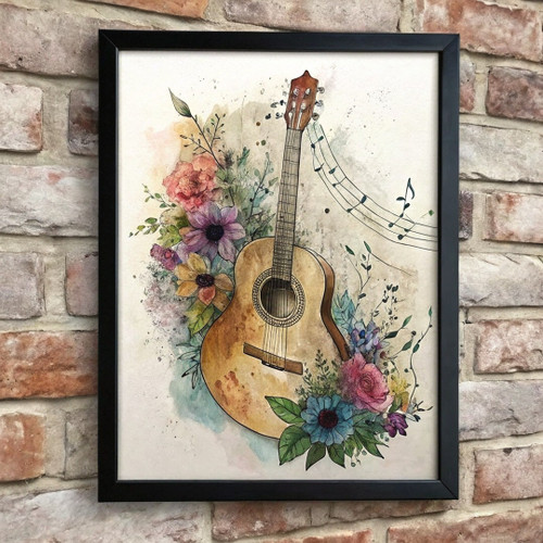 Watercolour Guitar Artwork 30x40cm Framed Print Wall Art Vintage Home Decor (2)