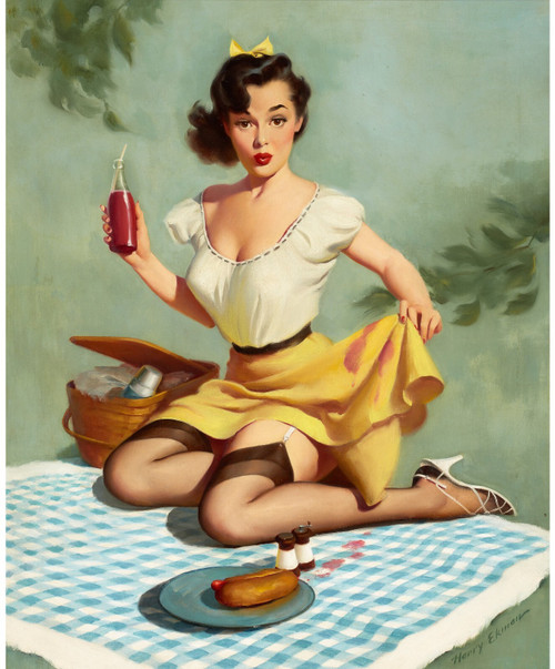 PinUp Girl - HARRY EKMAN Mishap at the Picnic Poster Canvas Movie Film Print A0