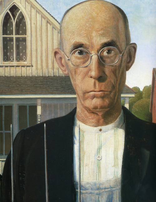 1930 Grant Wood american Gothic Detail l'Homme American painting Art Gallery Pos