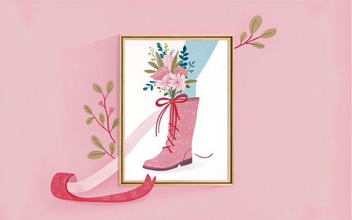 Floral Cowboy Bow Boot Bouquet Coquette Botanical Kitsch Art Print - Unframed A6