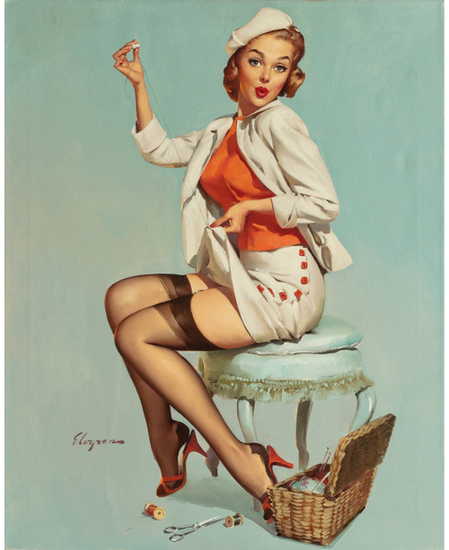 Gil Elvgren - Pinup Girl - A Stitch in Time 1957 Poster Canvas Movie Film Print