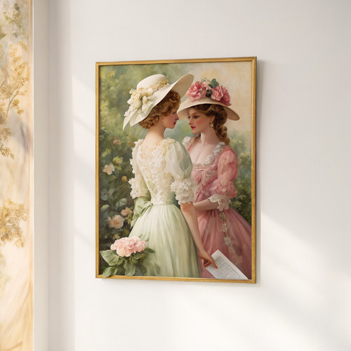 Romanticism era portrait of two elegant woman - Romanticism oil painting style v