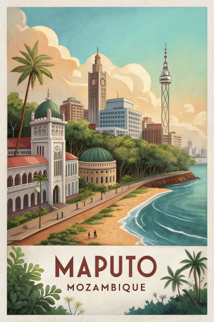 Explore Maputo Mozambique - Vibrant Cityscape Travel Poster Art Print Poster Mov