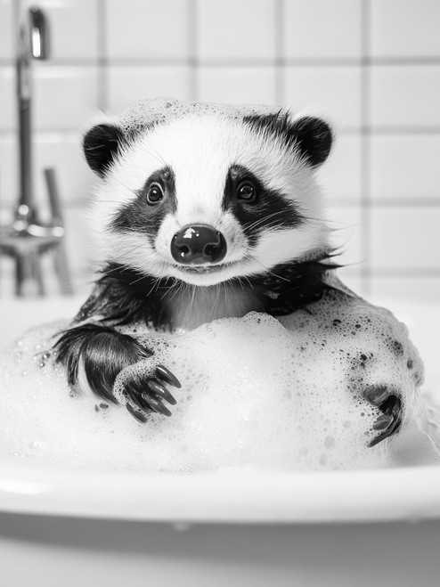BadgerInBathtub-3by4 Poster Canvas Funny Annimals Pritnt A0 A1 A2 A3 A4 A5 A6