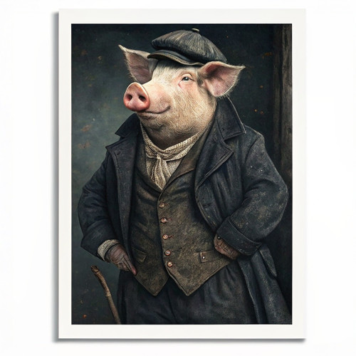 Peaky Blinders Pig Vintage Quirky Animal Wall Art Print Pig Poster Art Painting