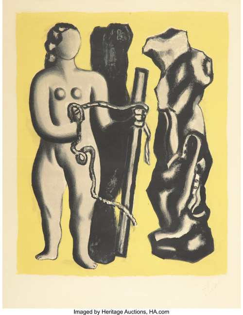 FERNAND LÉGER (French, 1881-1955). Femme sur fond jaune, 1952. Poster Canvas Mov