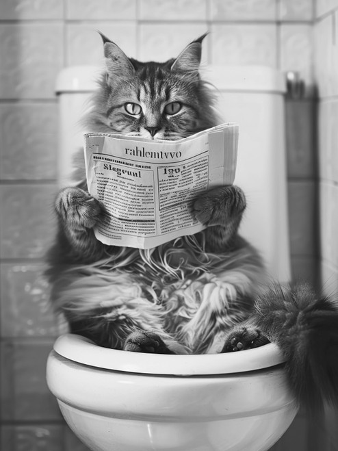 Cat on Toilet-BlackAndWhite-3by4 Poster Canvas Funny Annimals Pritnt A0 A1 A2 A3