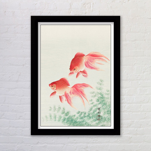 Set of 3 Vintage Japanese Fish Art Prints Wall Art Framed Available Koi CarpB Po