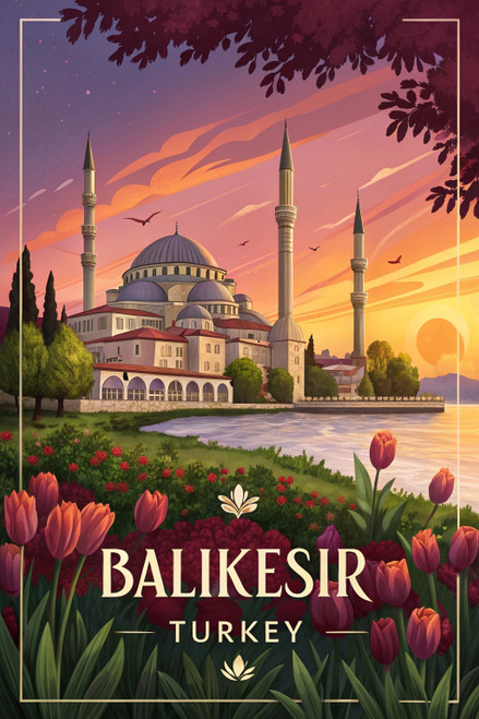 Majestic Balıkesir Turkey Travel Poster - Vibrant Ottoman Architecture Art Print