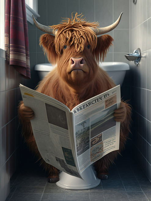 Highland Cow on Toilet-3--3by4 Poster Canvas Funny Annimals Pritnt A0 A1 A2 A3 A