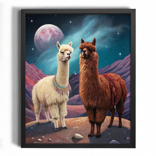 Two Llamas In Space Wall Art Alpaca Print Funny Wall Decor For The Lounge Art (2